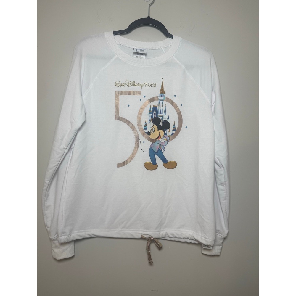 Disney Vintage Sweatshirt White 50th Anniversary Mickey Mouse Women Small